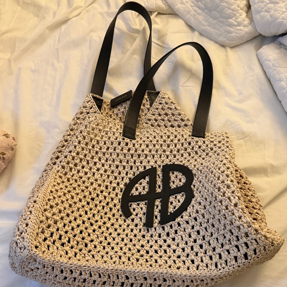 Anine Bing Large Rio Tote with Black Leather Handles